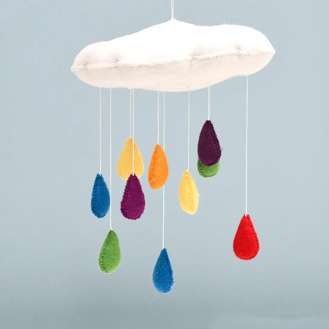 Cloud Nursery Mobile with Raindrops - 3D Colourful