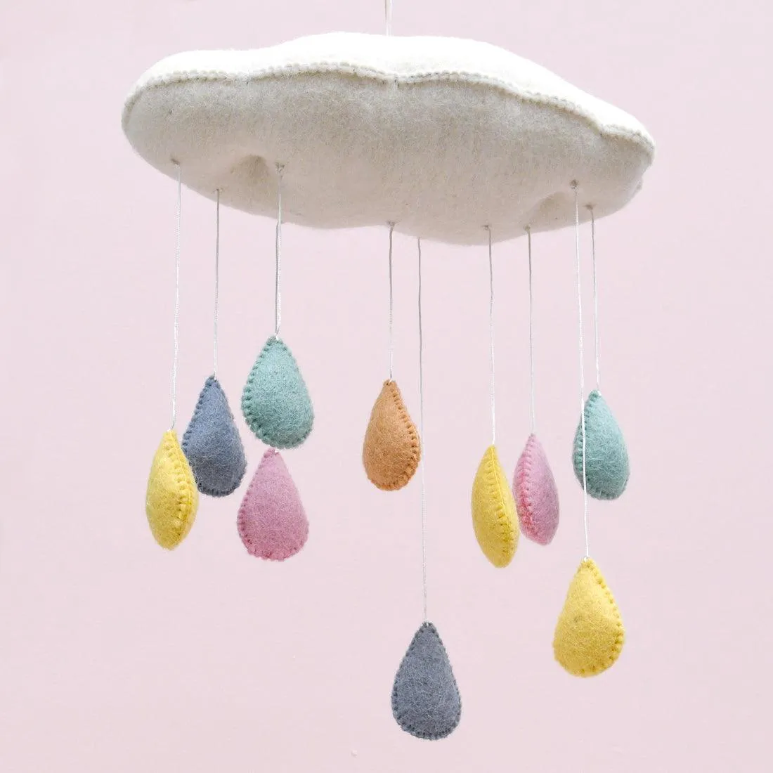 Cloud Nursery Mobile with Raindrops - 3D Pastel