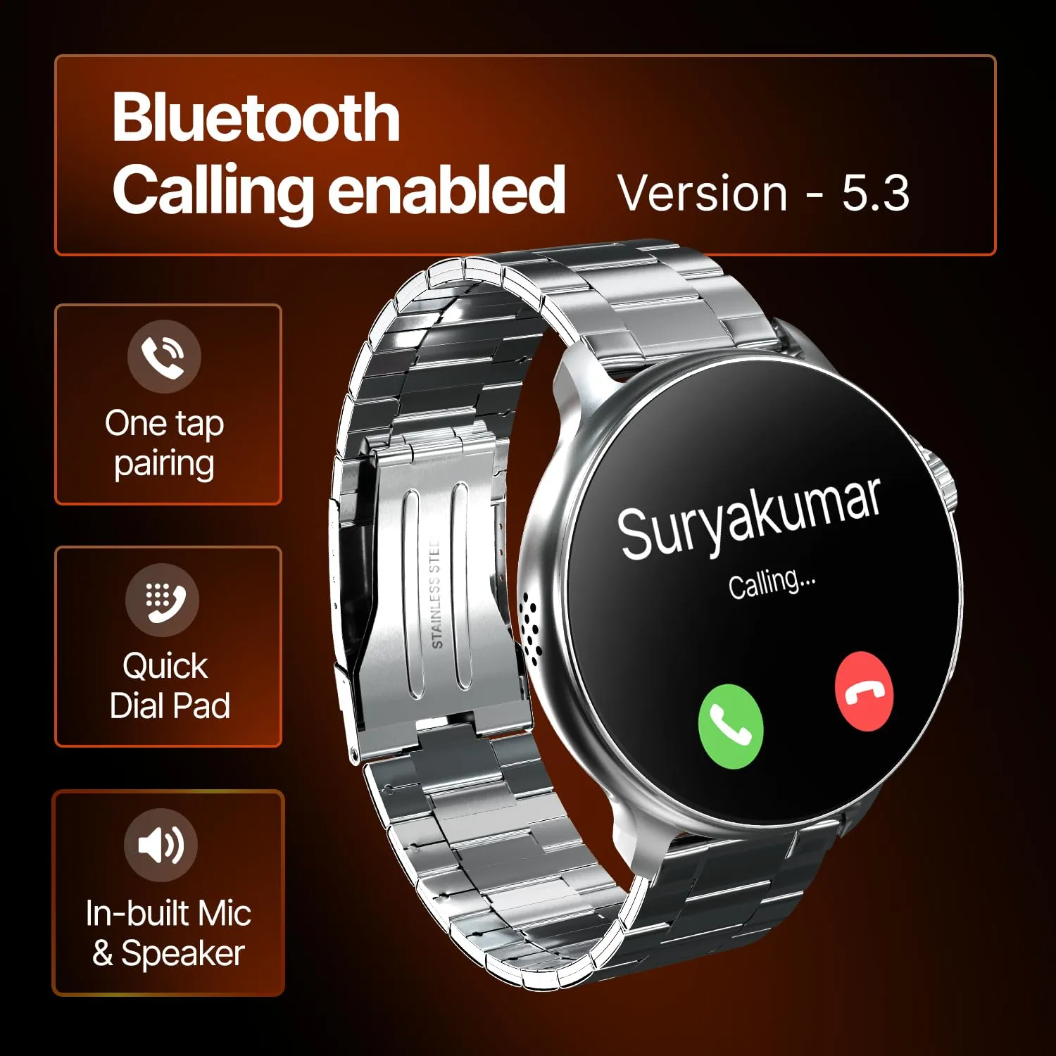 CrossBeats Aura Round 1.46" Super AMOLED Metal Smart Watch, Always On, Advanced AI ENC Bluetooth Calling, in-Built Games, Fast Charge, Rotating Crown, 123  Sports Modes, 454 × 454 Pixel