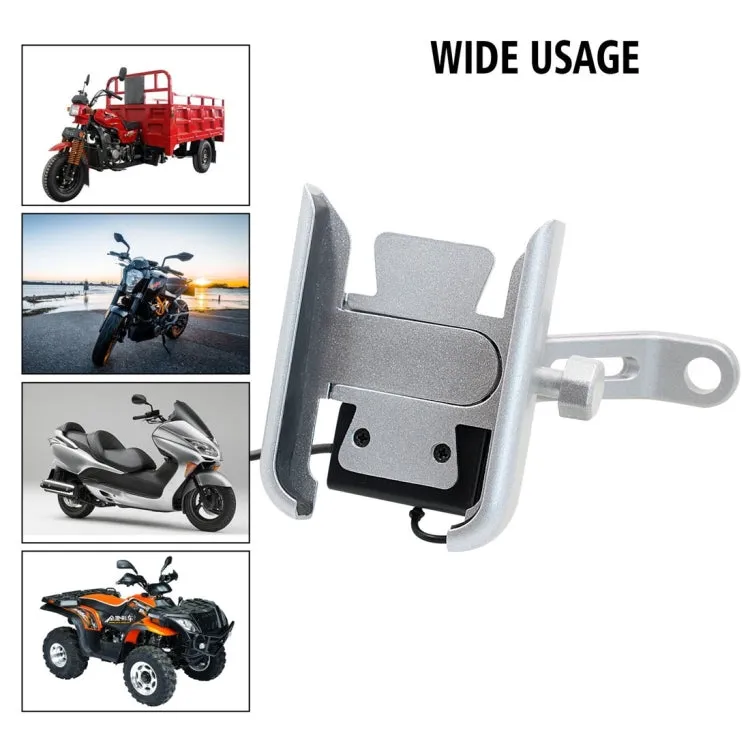 CS-856D1 Motorcycle Rotatable Chargeable Aluminum Alloy Mobile Phone Holder, Mirror Holder Version(Silver)