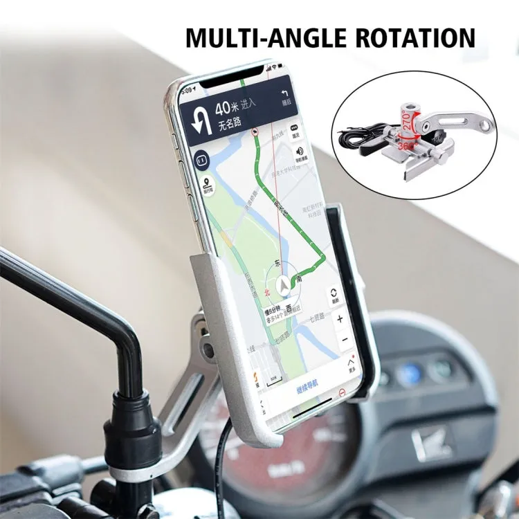 CS-856D1 Motorcycle Rotatable Chargeable Aluminum Alloy Mobile Phone Holder, Mirror Holder Version(Silver)