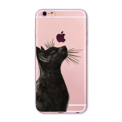 Cute Cat Case Cover For Apple iPhone 6 6s 7 Plus 6sPlus 6Plus 4 4s 5 5s SE Transparent Soft Silicone Cell Phone Bag Capa Cases