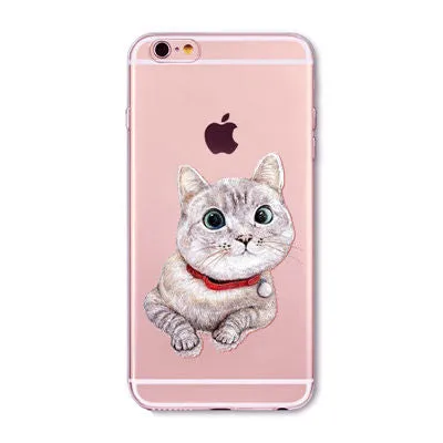 Cute Cat Case Cover For Apple iPhone 6 6s 7 Plus 6sPlus 6Plus 4 4s 5 5s SE Transparent Soft Silicone Cell Phone Bag Capa Cases