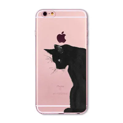 Cute Cat Case Cover For Apple iPhone 6 6s 7 Plus 6sPlus 6Plus 4 4s 5 5s SE Transparent Soft Silicone Cell Phone Bag Capa Cases