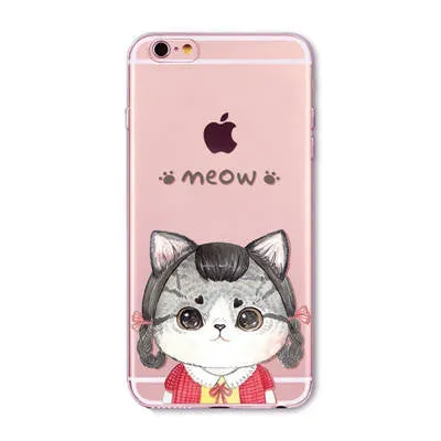 Cute Cat Case Cover For Apple iPhone 6 6s 7 Plus 6sPlus 6Plus 4 4s 5 5s SE Transparent Soft Silicone Cell Phone Bag Capa Cases