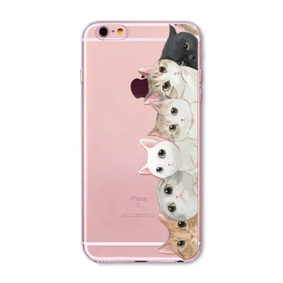 Cute Cat Case Cover For Apple iPhone 6 6s 7 Plus 6sPlus 6Plus 4 4s 5 5s SE Transparent Soft Silicone Cell Phone Bag Capa Cases