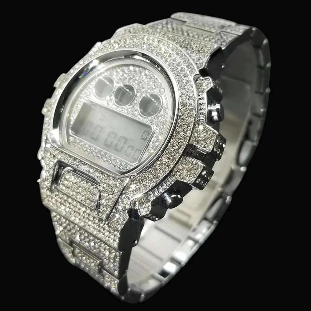 Digital Led Waterproof Chronograph Iced Out Diamond Watch