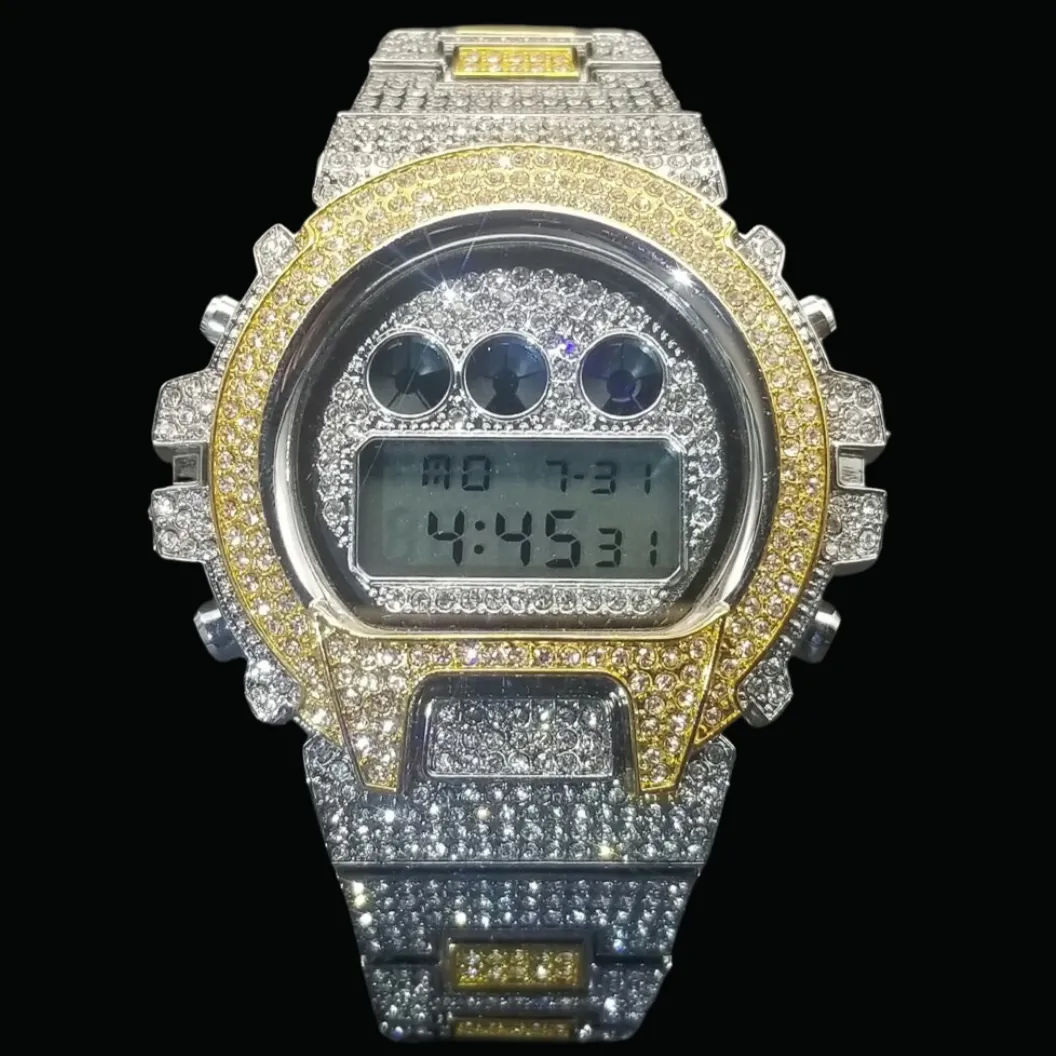 Digital Led Waterproof Chronograph Iced Out Diamond Watch