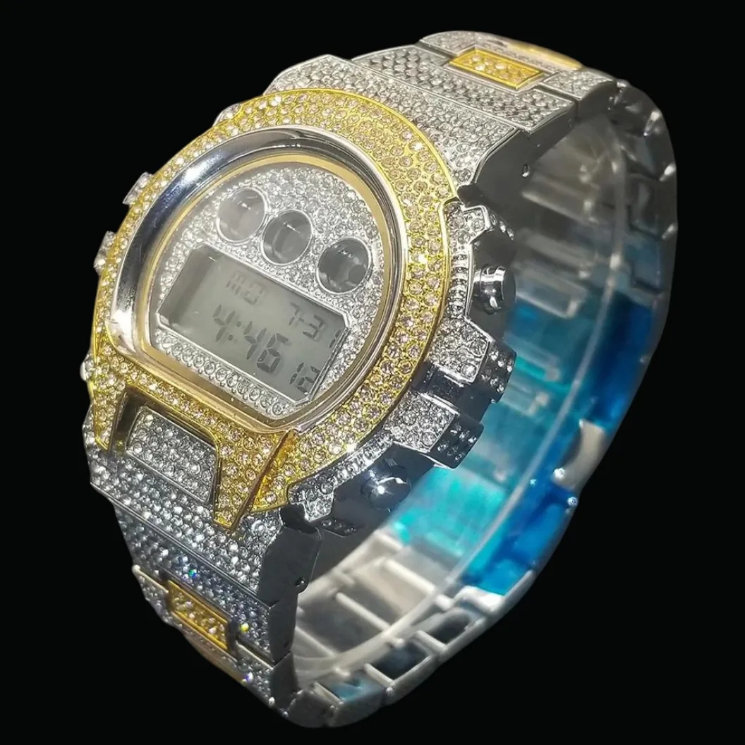 Digital Led Waterproof Chronograph Iced Out Diamond Watch