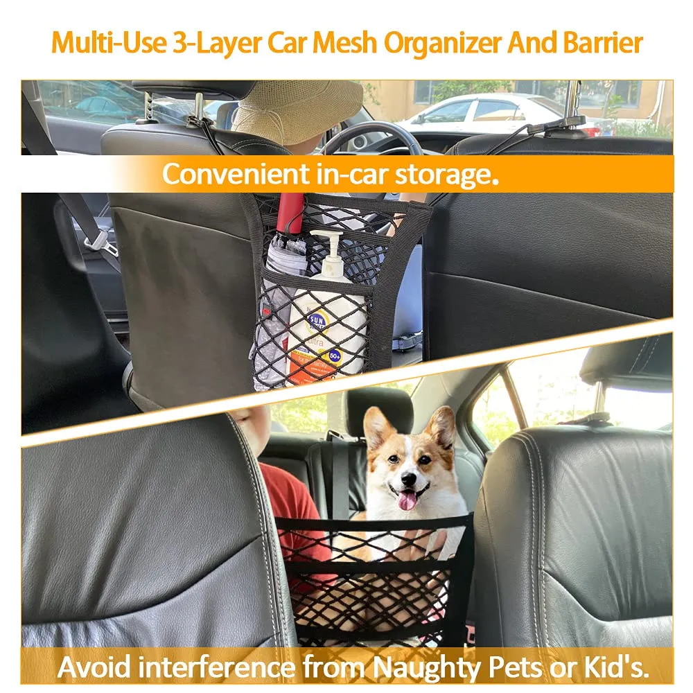 Dog Car Net Barrier with Auto Safety Mesh Organizer