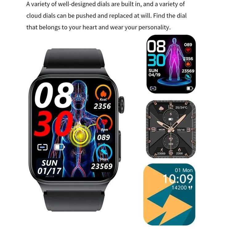 E500 Smartwatch with 1.83" HD Display, ECG Monitoring, and Non-Invasive Blood Sugar Tracking