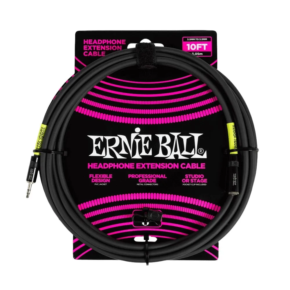 Ernie Ball EB6424 Headphone Extension Cable 3.5mm To 3.5mm 10 Ft, Black