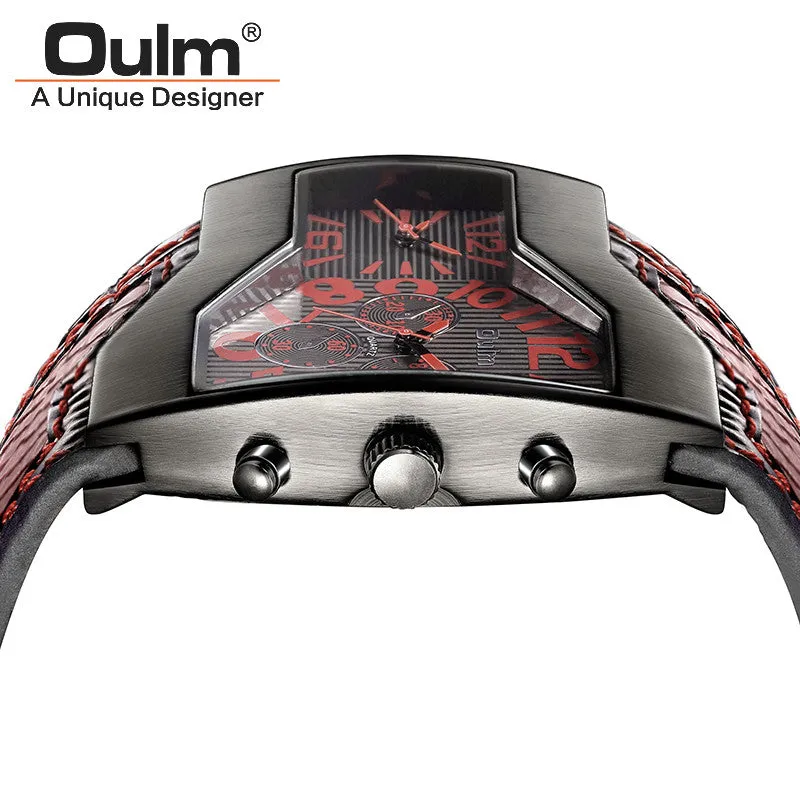 Fashion Quality Oulm Luxury men's military Wrist watch with Dual quartz Movement/Leather strap