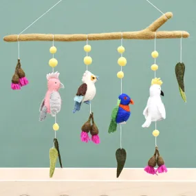 Felt Baby Nursery Mobile Hanging - Australian Birds - Cockatoo, Lorikeet, Galah and Kookaburra