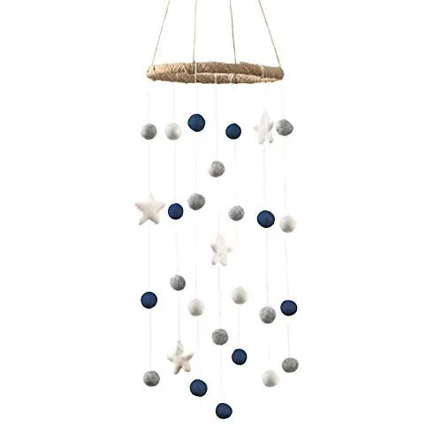 Felt Ball & Star Nursery Mobile- Navy, Gray- SMALL