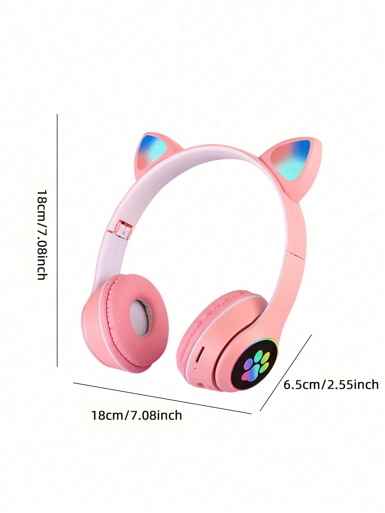 Flashing RGB Lighting Effects Cat Ears Wireless Headphones Long Lasting Colorful Wireless Headphones