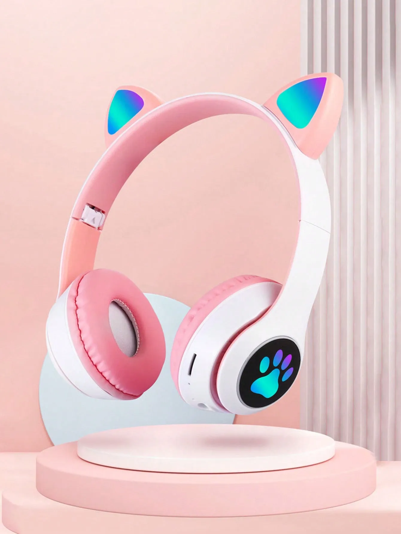 Flashing RGB Lighting Effects Cat Ears Wireless Headphones Long Lasting Colorful Wireless Headphones