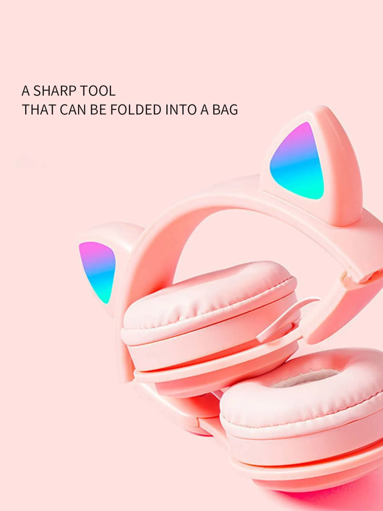 Flashing RGB Lighting Effects Cat Ears Wireless Headphones Long Lasting Colorful Wireless Headphones