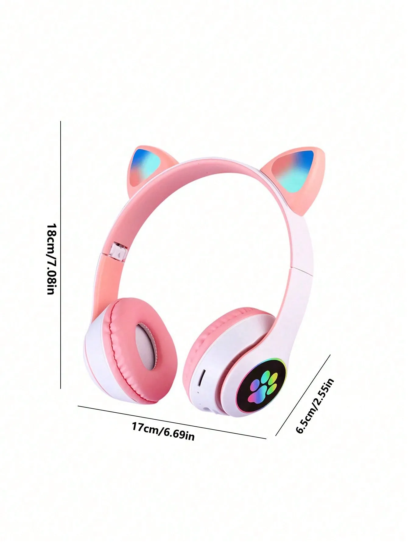 Flashing RGB Lighting Effects Cat Ears Wireless Headphones Long Lasting Colorful Wireless Headphones