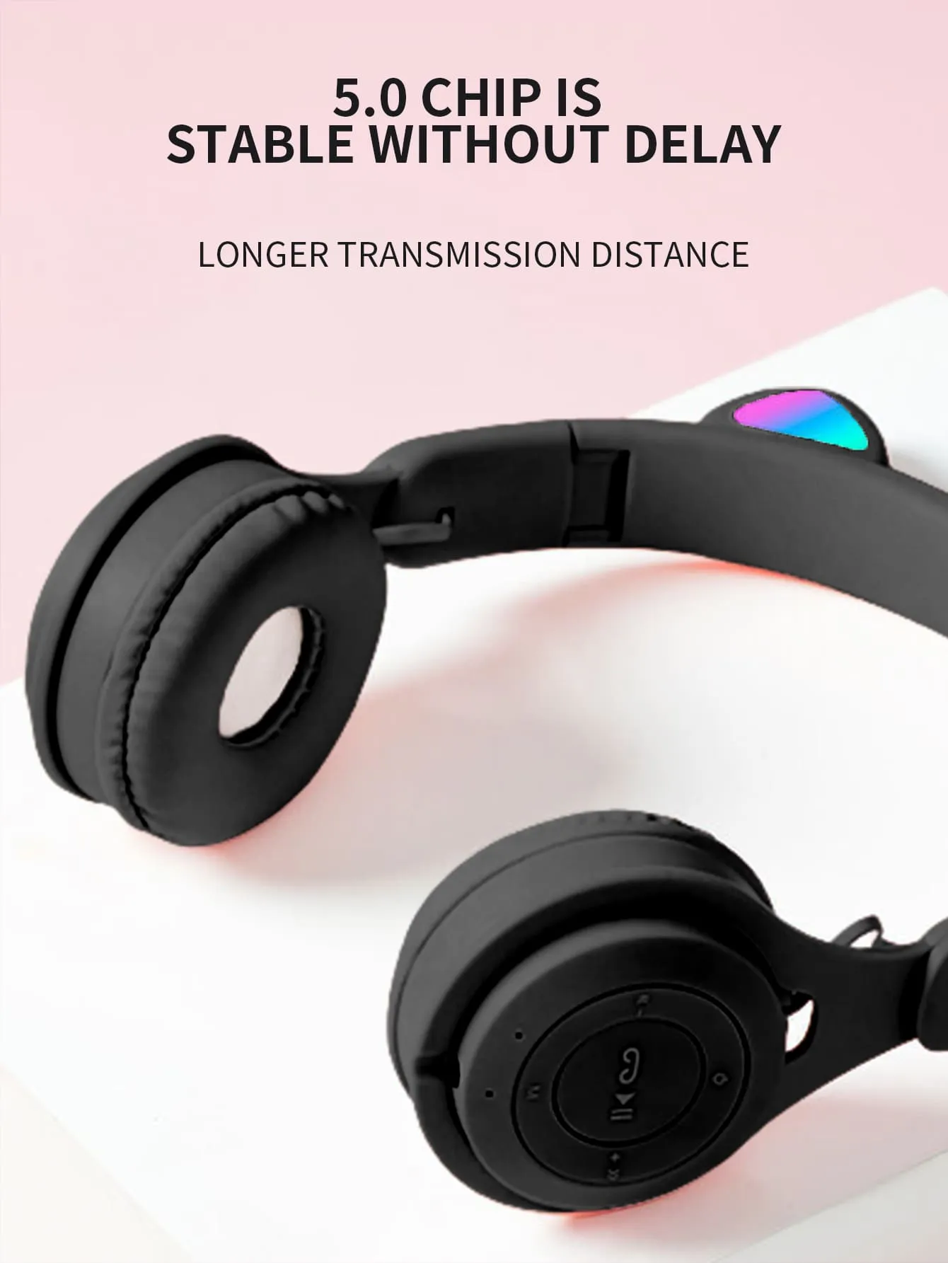 Flashing RGB Lighting Effects Cat Ears Wireless Headphones Long Lasting Colorful Wireless Headphones