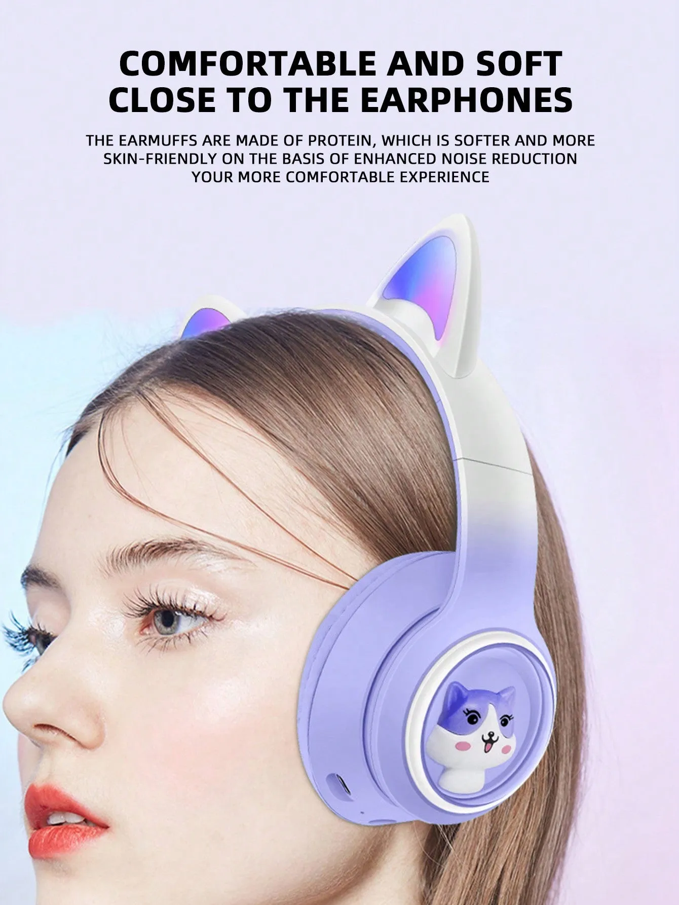 Flashing RGB Lighting Effects Cat Ears Wireless Headphones Long Lasting Colorful Wireless Headphones