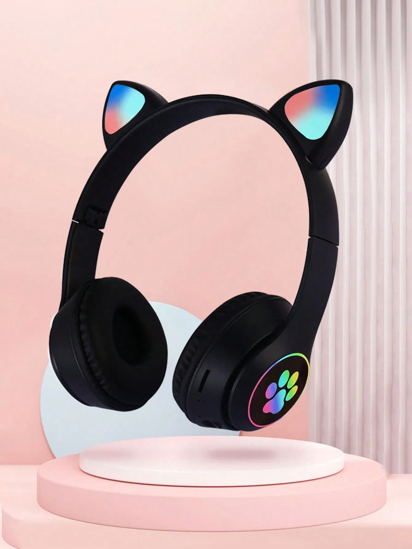 Flashing RGB Lighting Effects Cat Ears Wireless Headphones Long Lasting Colorful Wireless Headphones