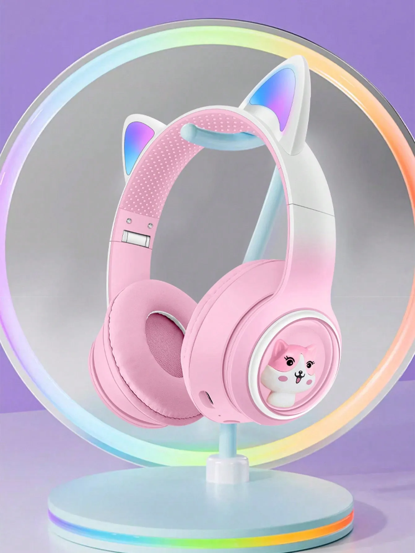 Flashing RGB Lighting Effects Cat Ears Wireless Headphones Long Lasting Colorful Wireless Headphones