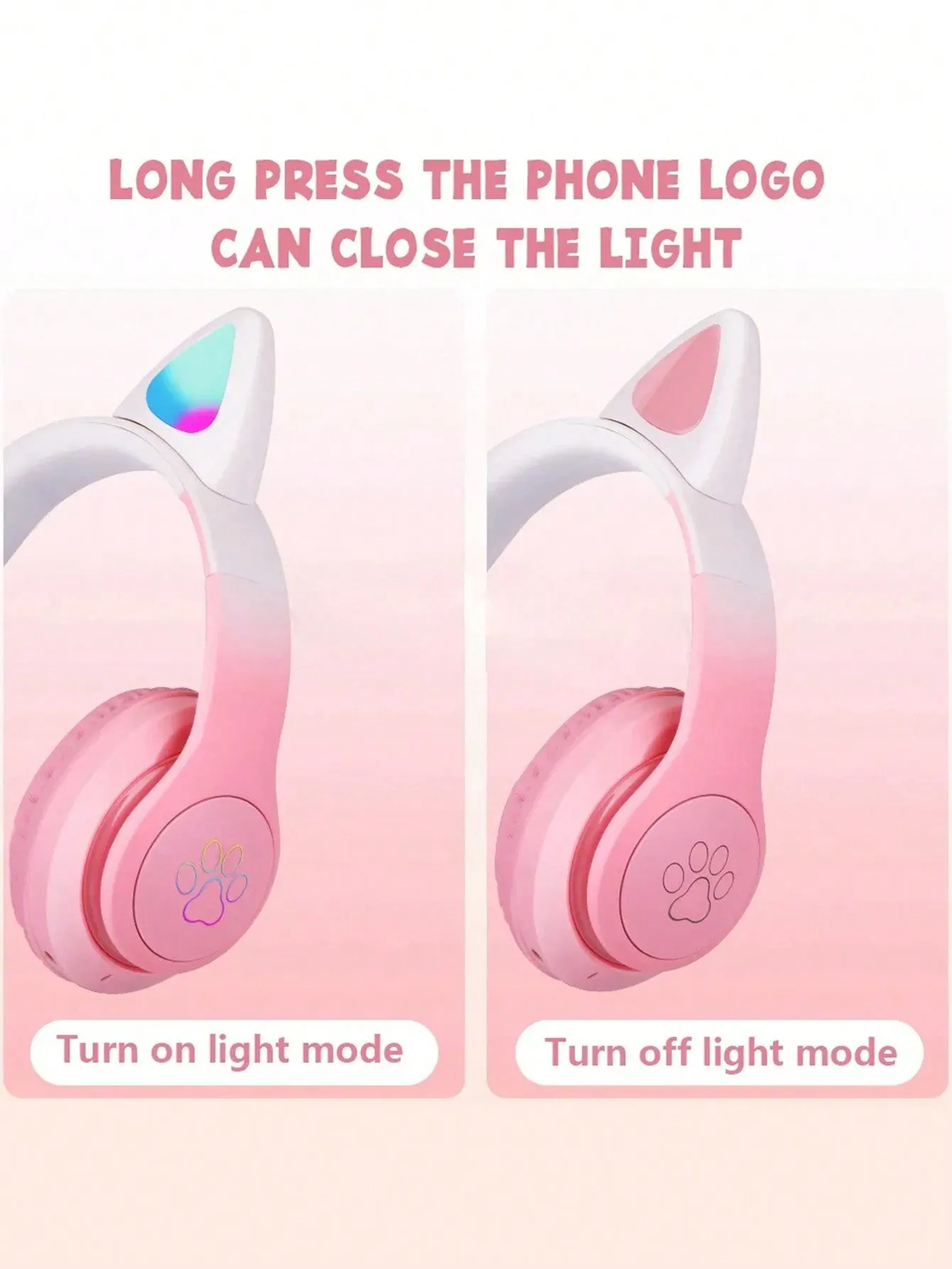 Flashing RGB Lighting Effects Cat Ears Wireless Headphones Long Lasting Colorful Wireless Headphones