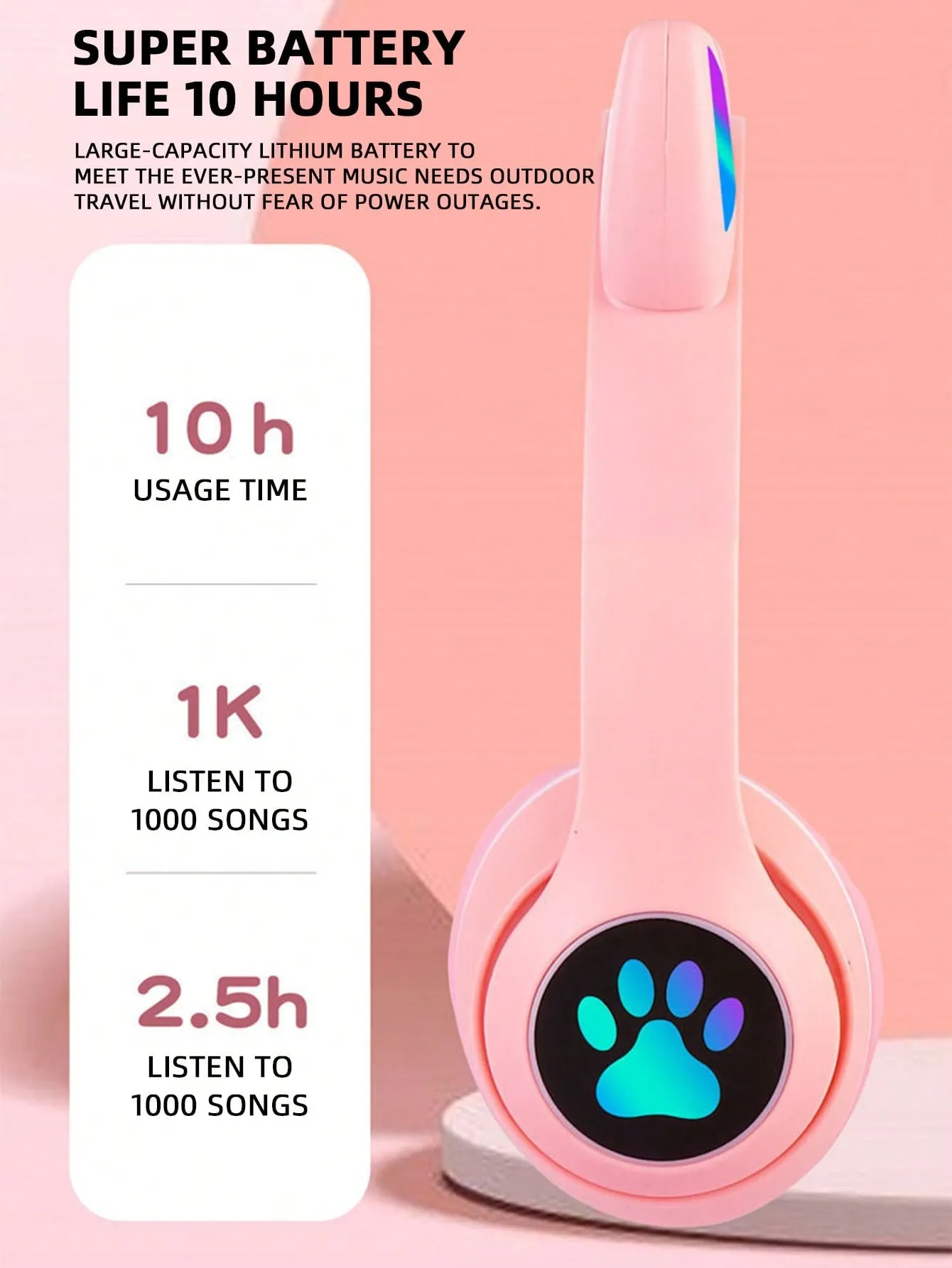 Flashing RGB Lighting Effects Cat Ears Wireless Headphones Long Lasting Colorful Wireless Headphones