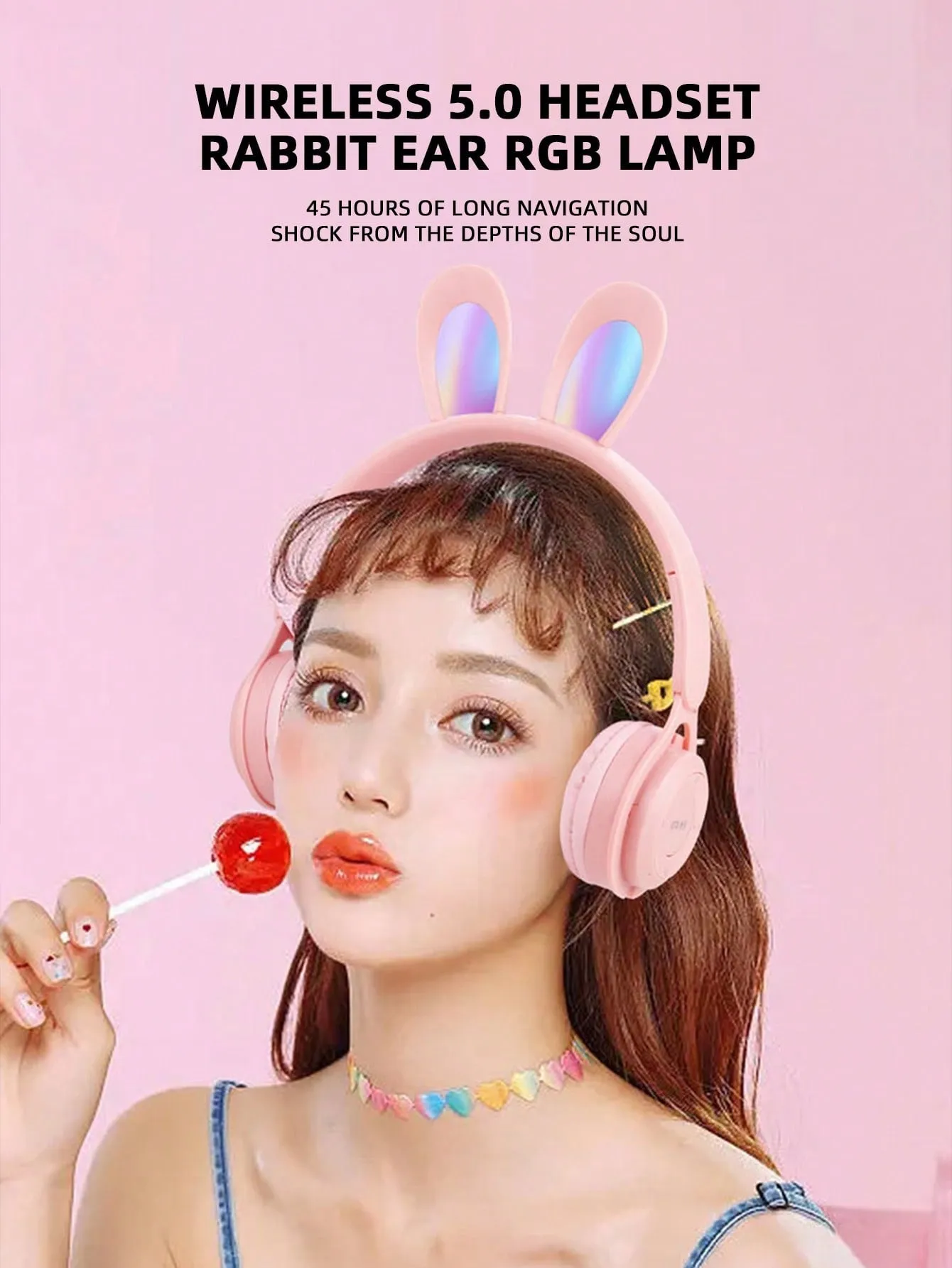 Flashing RGB Lighting Effects Cat Ears Wireless Headphones Long Lasting Colorful Wireless Headphones