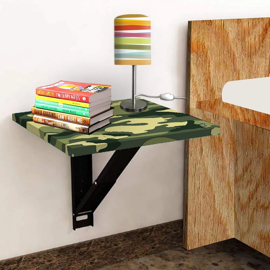 Folding Wall Mounted End Table For Bedroom    - Army Camouflage