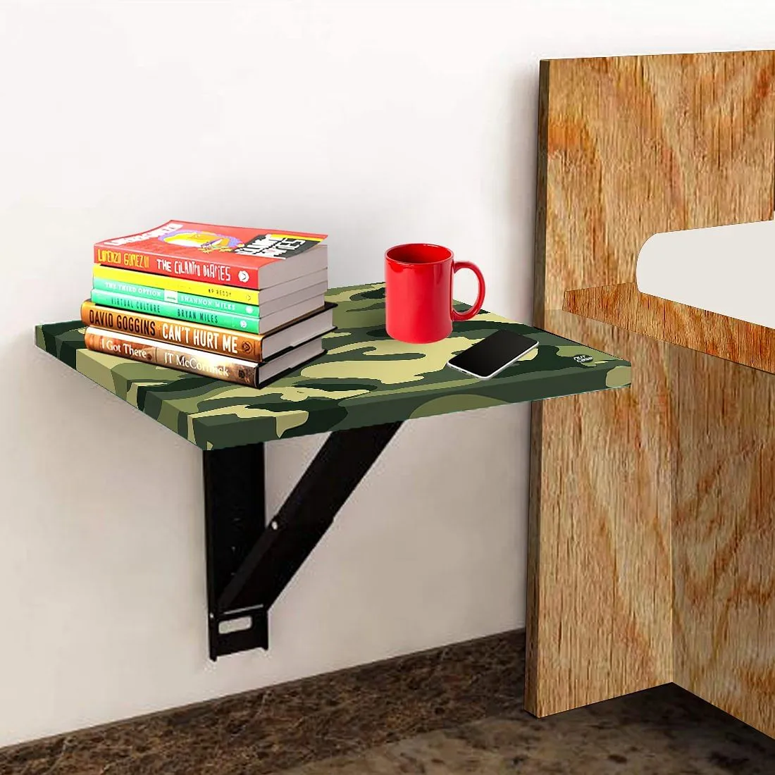 Folding Wall Mounted End Table For Bedroom    - Army Camouflage