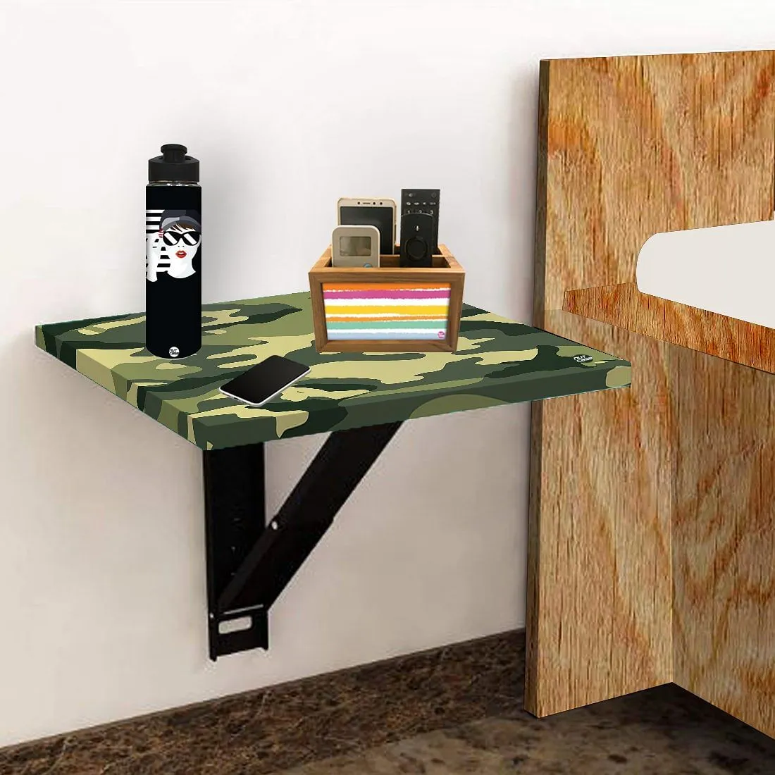 Folding Wall Mounted End Table For Bedroom    - Army Camouflage