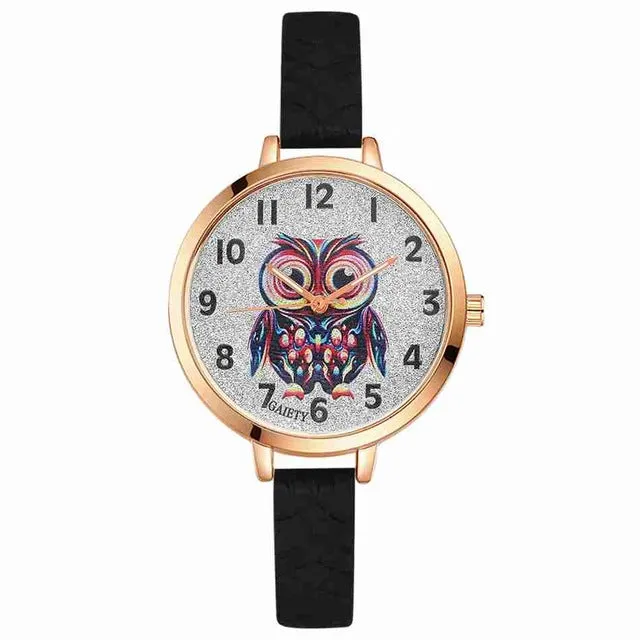 Gaiety Quartz Wrist Watch Women Fashion Silicone Strap Owl Dial Analog Sports Women Watch Female Classic Jewelry Black G286