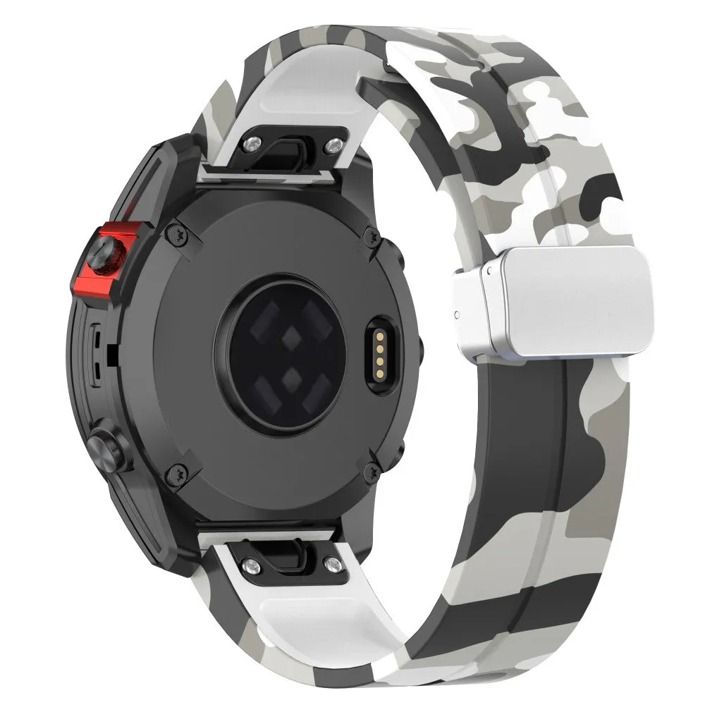 Garmin Fenix 7S Sapphire Silicone Sports Bracelet with Magnetic Clasp - Camouflage / White