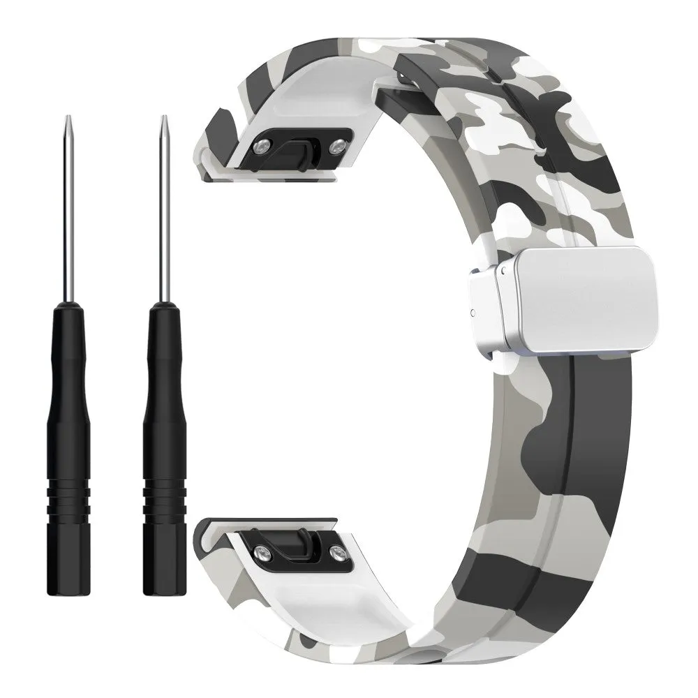 Garmin Fenix 7S Sapphire Silicone Sports Bracelet with Magnetic Clasp - Camouflage / White