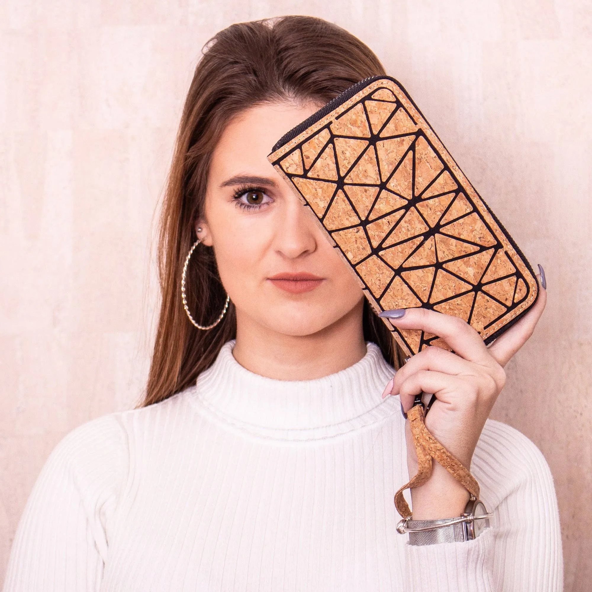 Geometric  all Cork-Over Zipper Wallet BAG-2029-A