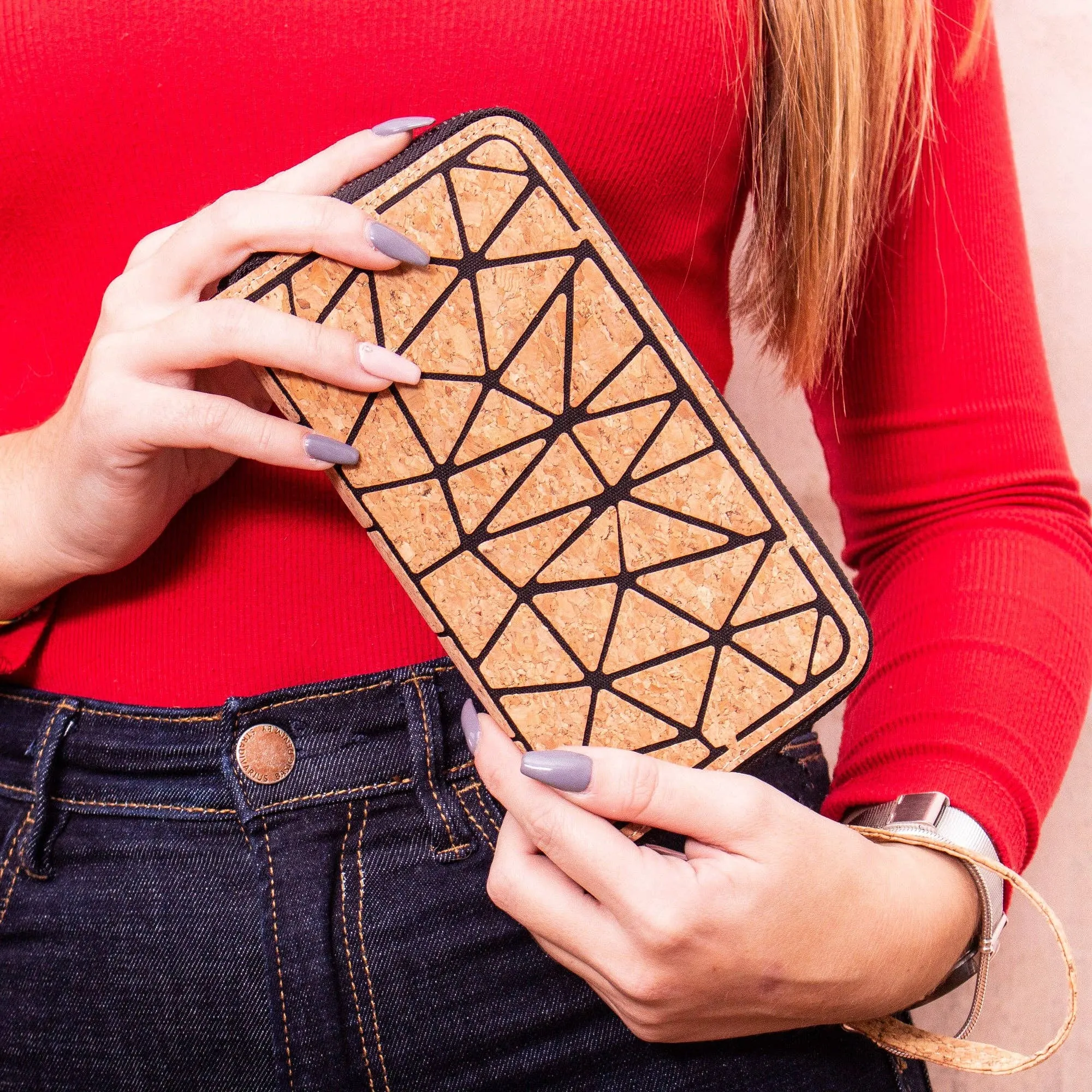 Geometric  all Cork-Over Zipper Wallet BAG-2029-A