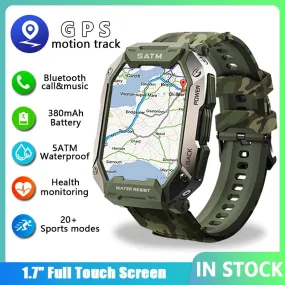 GPS Military Smart Watch Men Bluetooth Full Touch Screen 5ATM