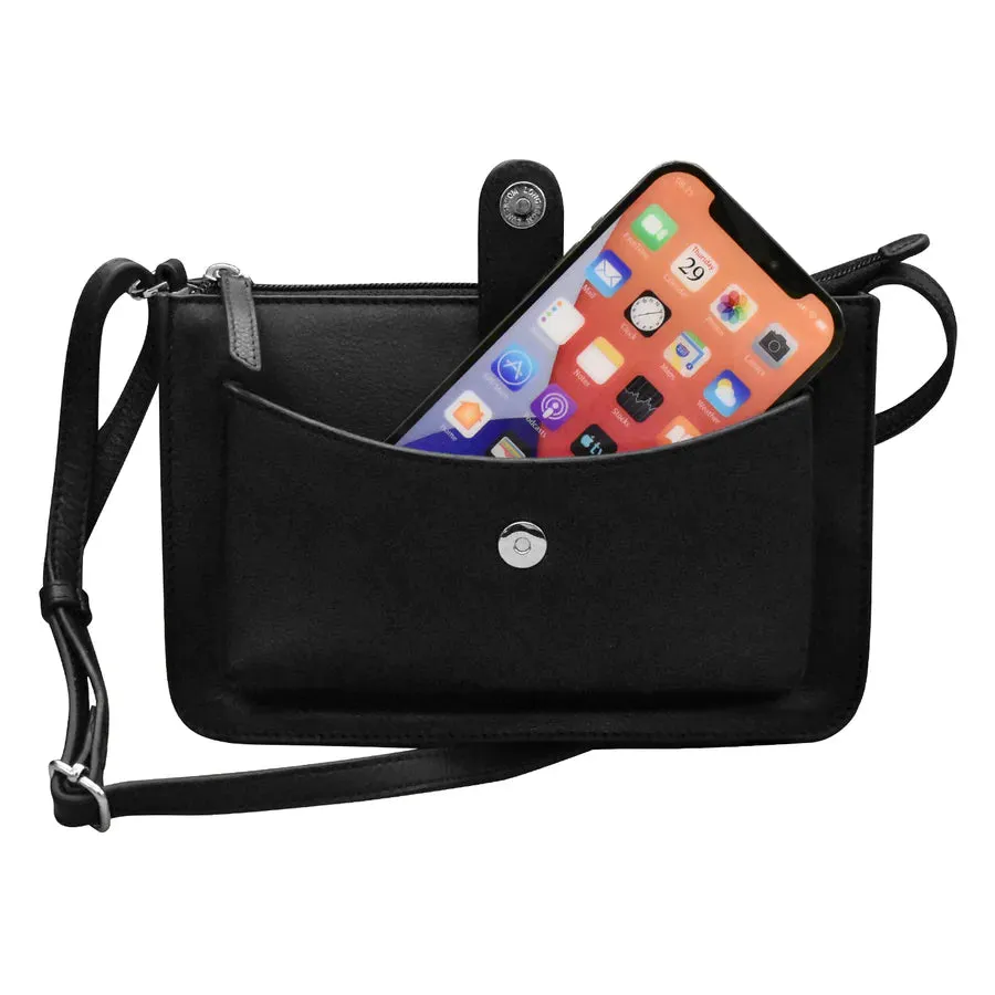 Handbag Front Pocket Phone Bag Jeans Black Leather RFID Blocking  6046