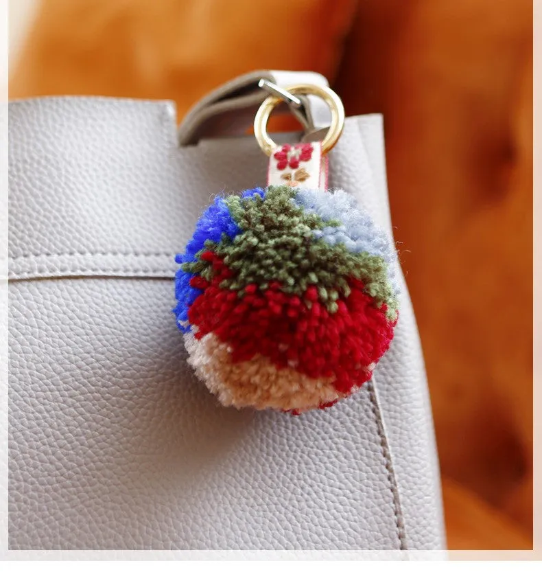 Handmade Bohemian Yarn Ball Key Ring Bag Tassel Keychain