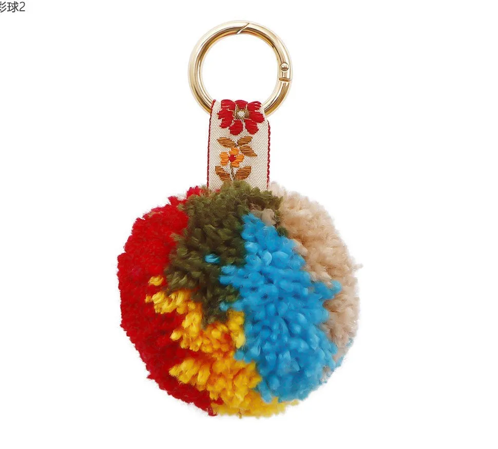 Handmade Bohemian Yarn Ball Key Ring Bag Tassel Keychain