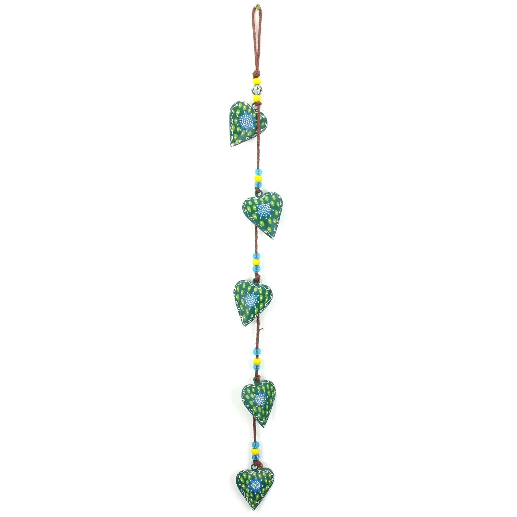 Hanging Mobile Decoration String of Hearts - Green - Brown String