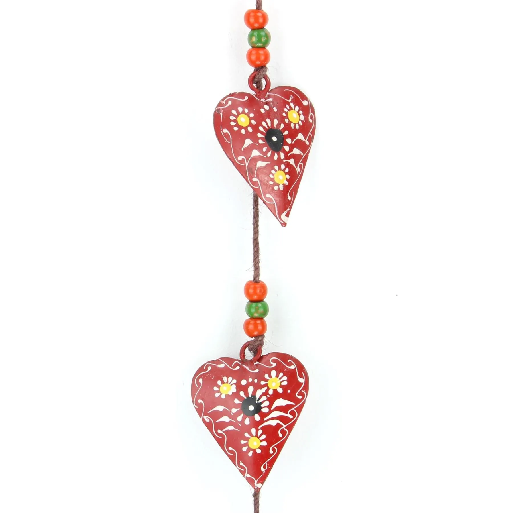 Hanging Mobile Decoration String of Hearts - Red - Brown String