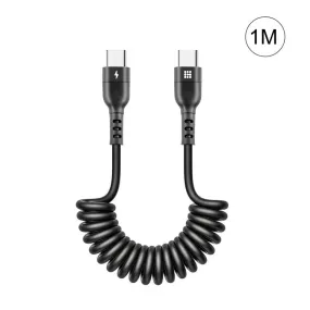 HAWEEL 1m USB-C PD Fast Charging Retractable Coiled Cable - 5A Compatible with Apple, Xiaomi, Huawei, Samsung