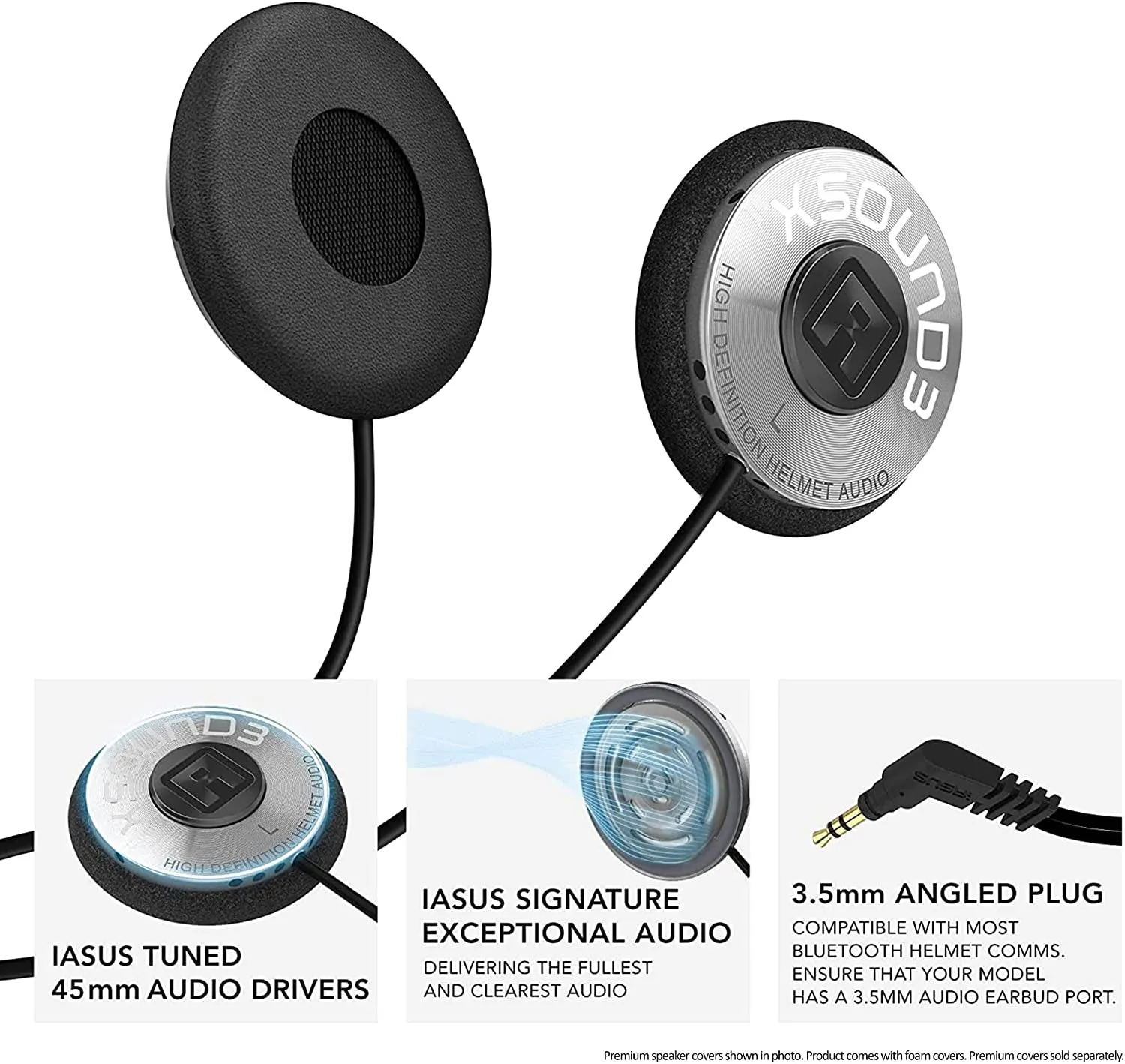 I a S U S Premium Audio Motorcycle Helmet Speakers Work with Most Helmet Comms with Earbud Ports - the Xsound 3 Drop in Helmet Headphones Speaker Kit Includes Accessories for a Quick Install