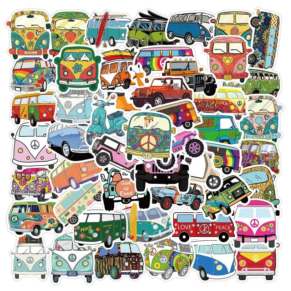 iDream Hip-hop Style Outdoor Travel Bus Graffiti Waterproof Vinyl DIY Sticker for Suitcase Laptop Bicycle Helmet Car (Set of 50)