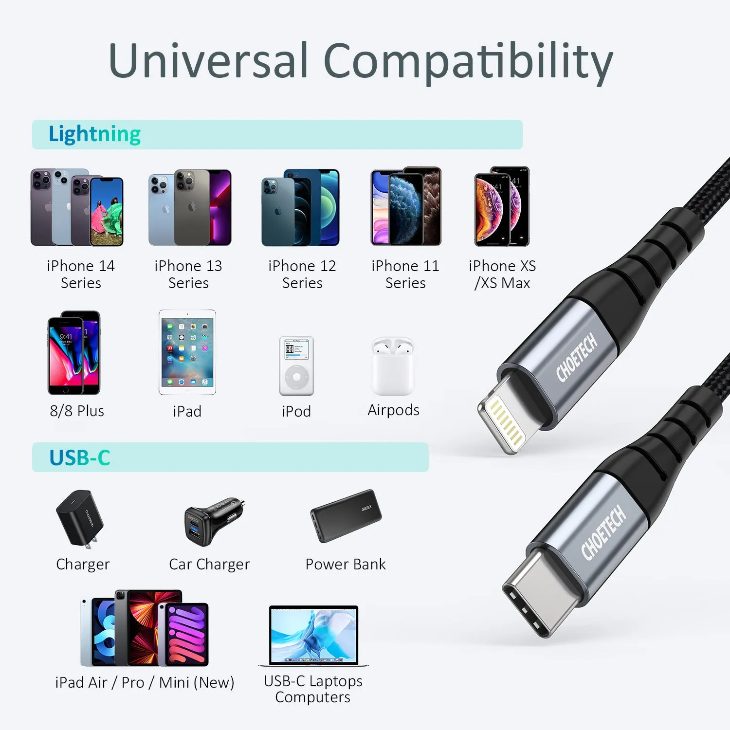 IP0039 Choetech USB-C to Lightning Cable 10ft/4ft