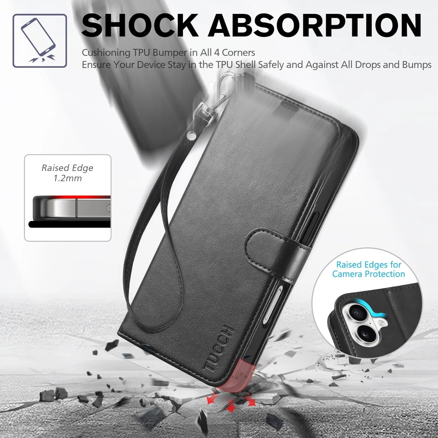 iPhone 16 Leather Magnetic Closure Protective Flip Cover Compatible  Black