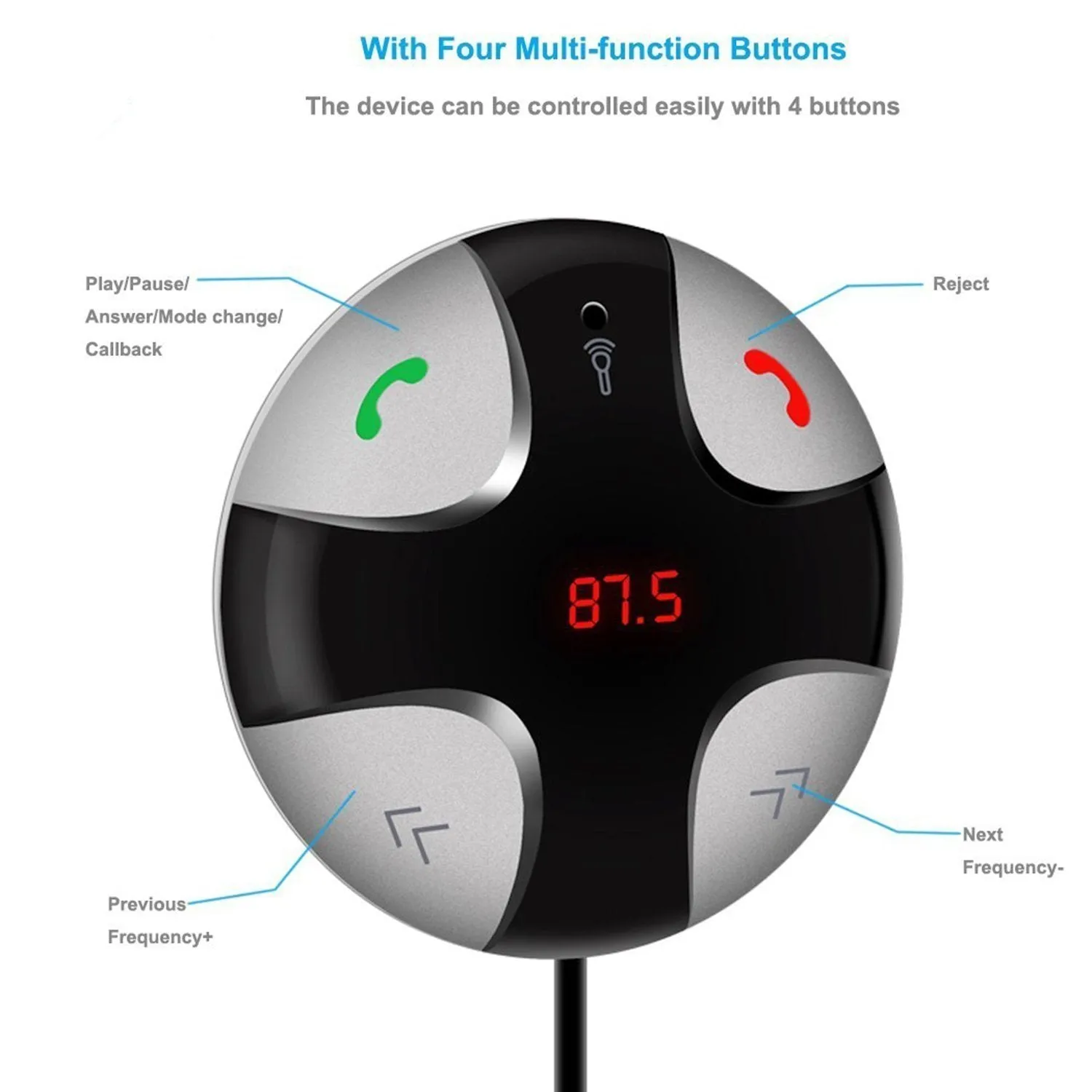 iSunnao FM Transmitter Bluetooth Car Kit - Handsfree Built-in Mic